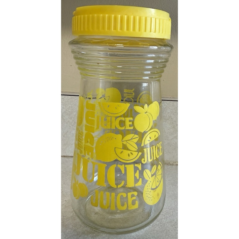 Vintage Anchor Hocking‎ Glass Juice Carafe Yellow Lemons 24oz Retro